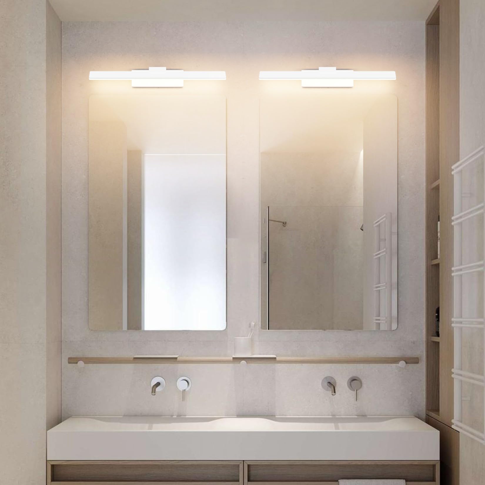 Klighten Lampada da specchio da bagno a LED, 40 cm, 12 W, IP44, da bagno, in alluminio, 60 LED, 1100 lumen, bianco caldo 3000 K, 40 cm