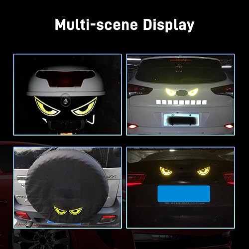Miniatura 9 de Thcbme Paquete de 2 calcomanías reflectantes para automóvil, diseño de ojo amarillo nocturno, seguridad nocturna, calcomanías de precaución para