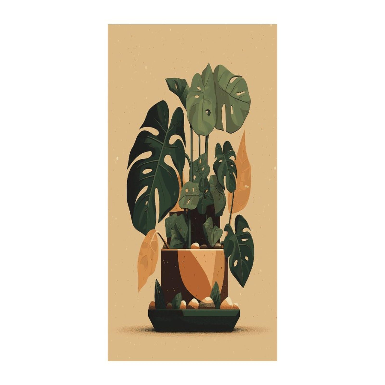 Fekiloot Style Gray Monstera Plant Door Curtain Room Divider Curtains