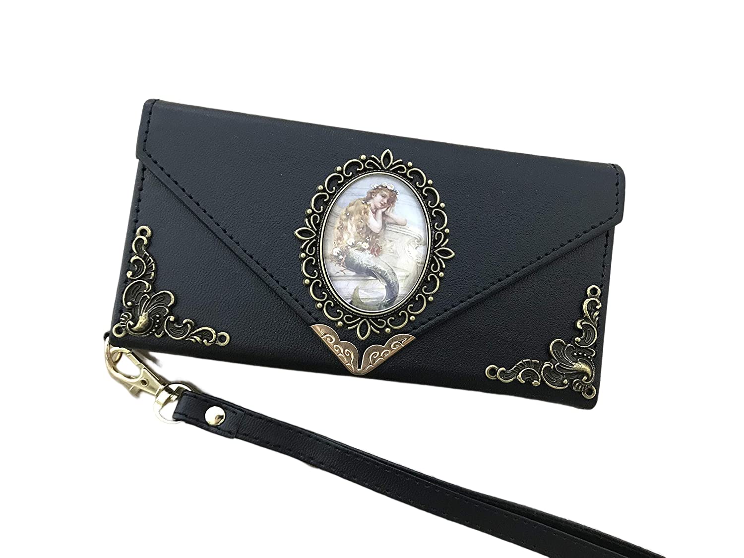 Vintage Victorian Mermaid phone leather wallet case for iPhone X XS XR 11 12 13 14 Pro Max Galaxy S23 S22 S21 S20 Ultra Note 20 10 Plus Dc001