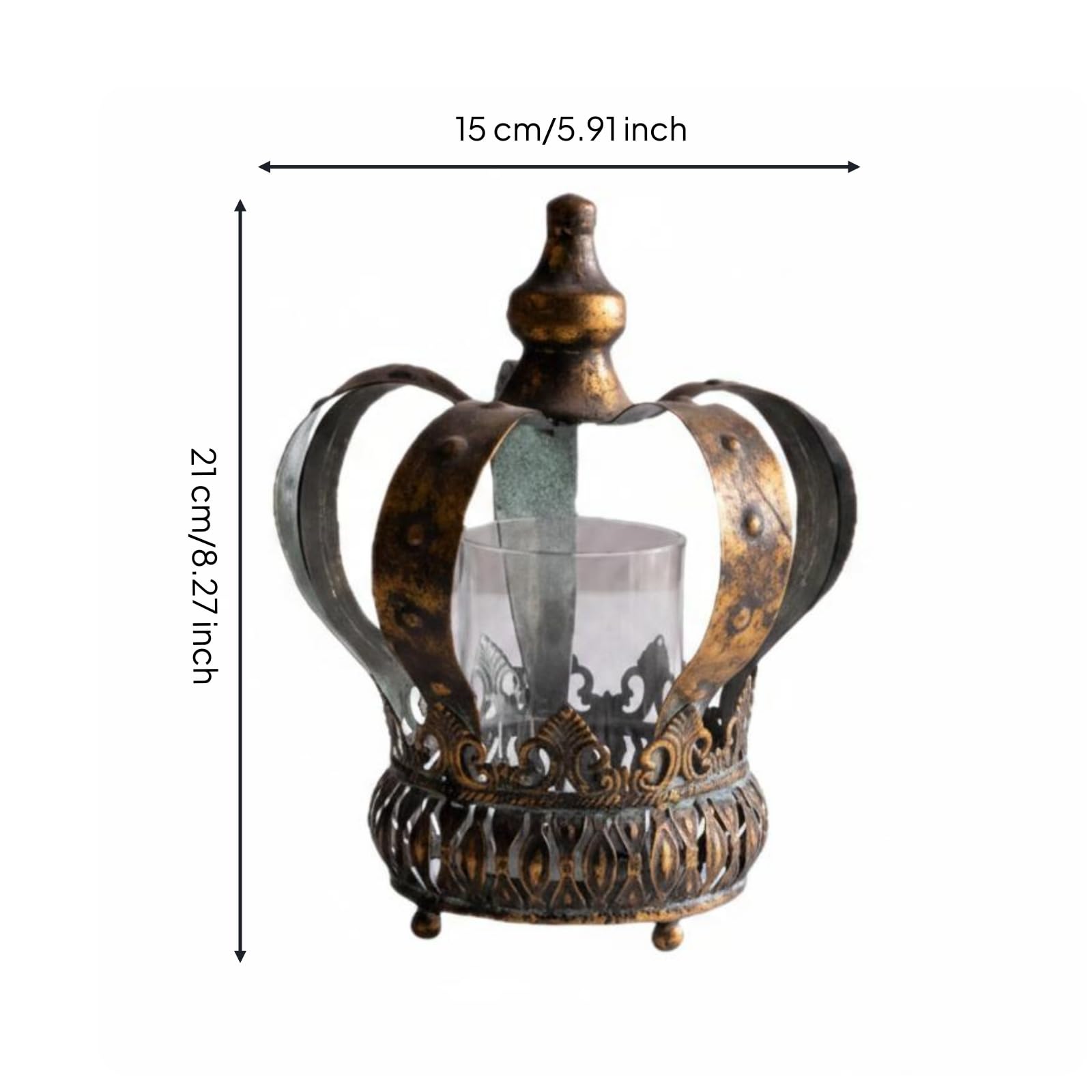 Crown Kerzenhalter Kronenleuchter Teelichthalter Dekoleuchter Eisen Glas Einsatz Klassischer Look Antik Bronze mit Gewölbter Filigraner Struktur für, Klein