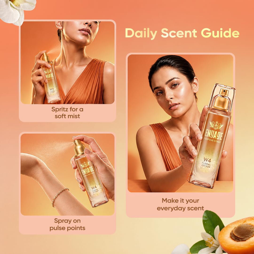 Engage W4 Perfume Spray for Women 120ml | Citrus & Floral | Long Lasting | No Parabens | No Silicones| Dermatologically Tested | Skin Friendly | Crafted for Everyday Luxury | Also try Verona EDP 1