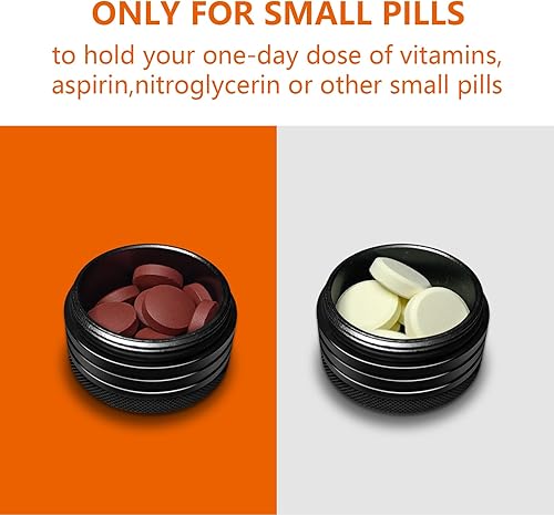 Miniatura 4 de Pastillero pequeño, portátil, diario, pequeño, para píldoras, contenedor pequeño de píldoras, redondo de aleación de aluminio, recipiente pequeño
