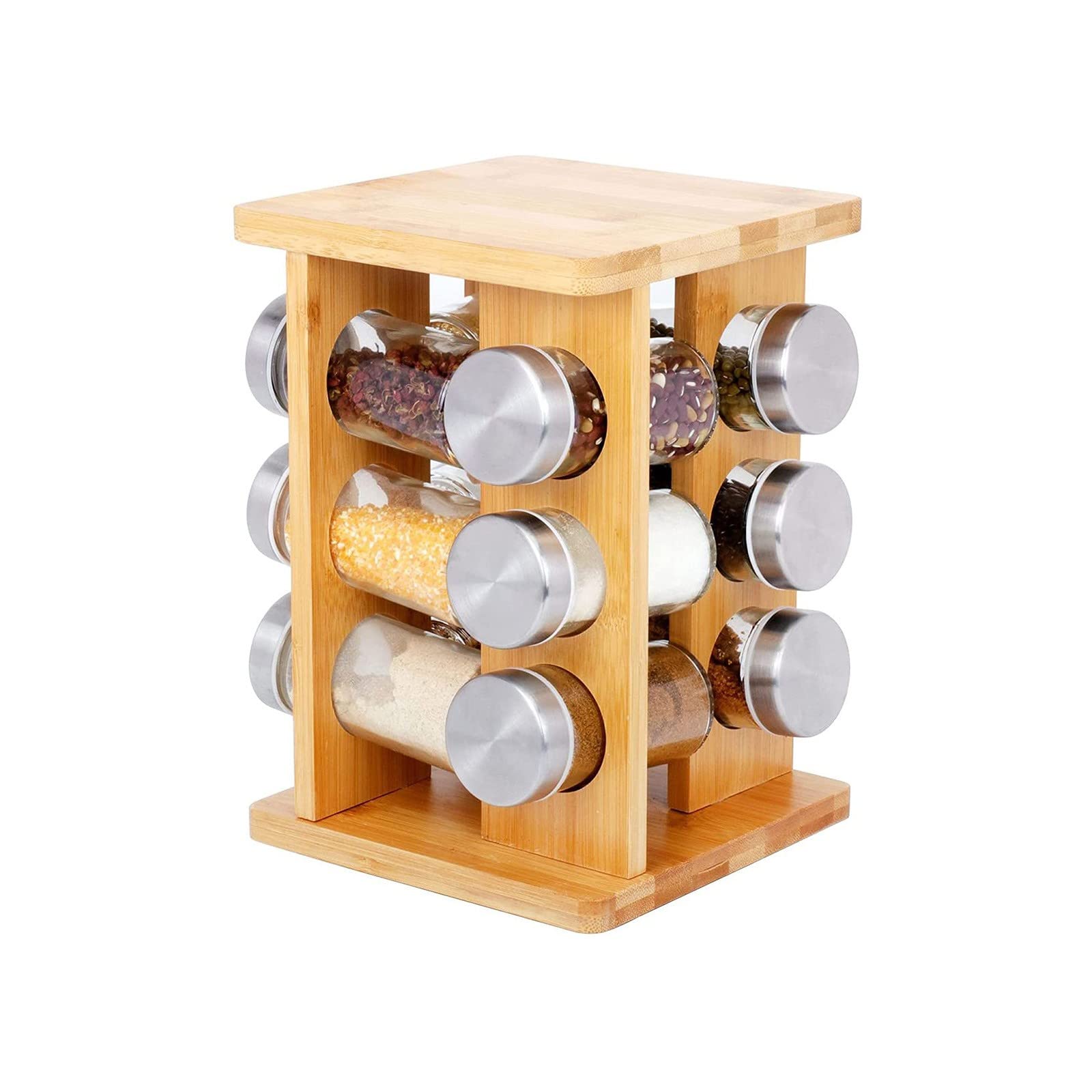 Gewürze Regal, Gewürzregal aus Holz Gewürzregal Stehend 360°drehbar Gewürzregal, fur Küche Gewürzdosen Organizer
