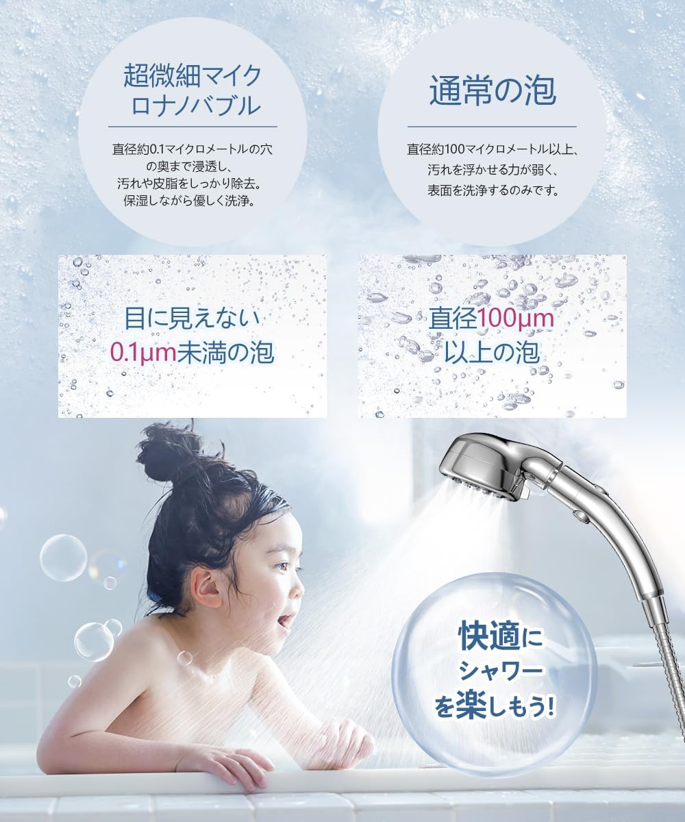 シャワーヘッド マイクロナノバブル 【2025新設計・美容保湿・80％節水】 シャワーヘッド 浄水 5段階モード 手元止水 ミストシャワーヘッド 極細水流 肌ケア 美髪 毛穴ケア 汚れ除去 頭皮に肌に優しい 水漏れ防止 ナノバブル 高水圧 保温 うるおい お手入れ 取り付け簡単 4種類アダプター付き 国際汎用基準ジョイント (シルバー)