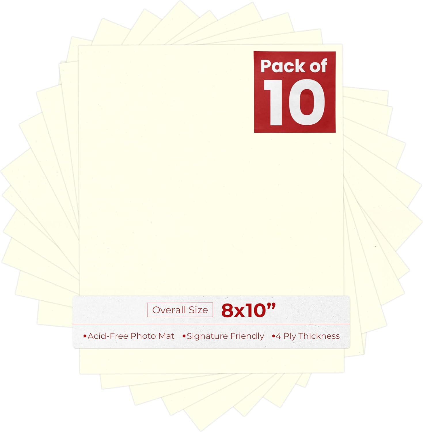 Textured Cream 8x10 Backing Board - Uncut Photo Mat Board (10-Sheets)