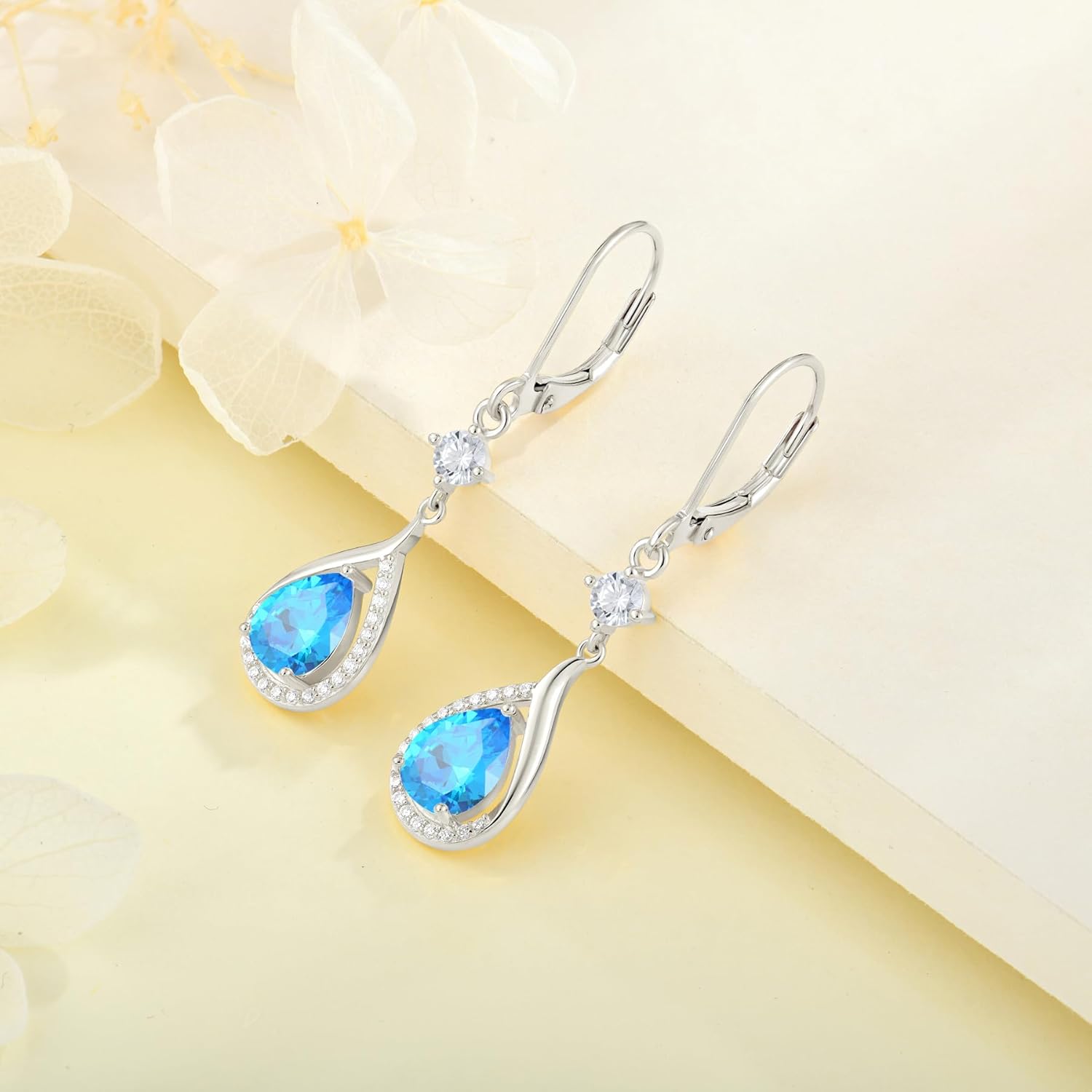 Teardrop Birthstone Earrings for Women 925 Sterling Silver Cubic Zirconia White/Yellow Gold Plated Dangle Drop Earrings Jewelry for Her - Image 3