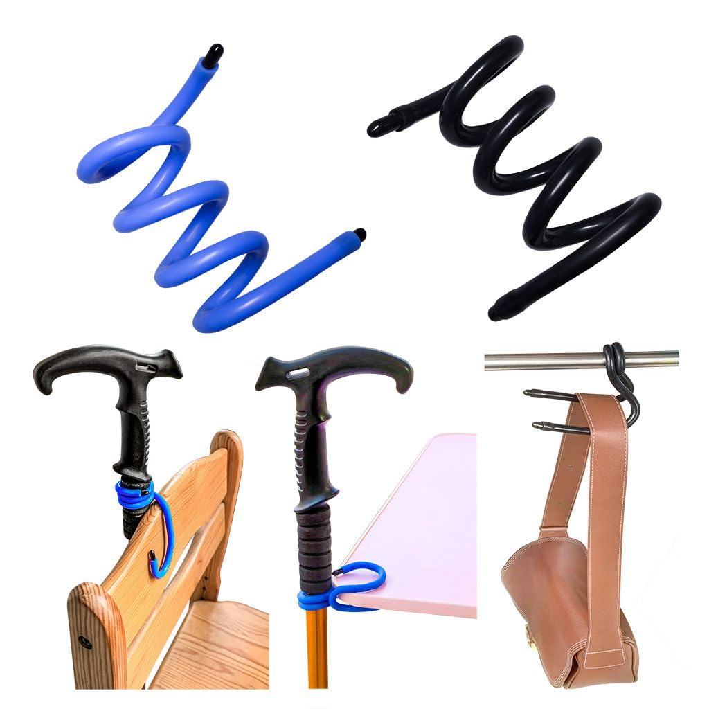 CozyLivn Flexible Hooks for Cane Holders, Wallet Hangers, and Ties - Moldable into Any Desired Shape. 2 Blue, 2 Black.