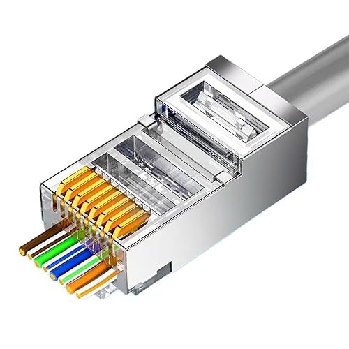 Miniatura 9 de Paquete de 100 conectores de paso RJ45 Cat6 blindados con enchufe modular RJ45 para cable Ethernet FTP/STP sólido o trenzado