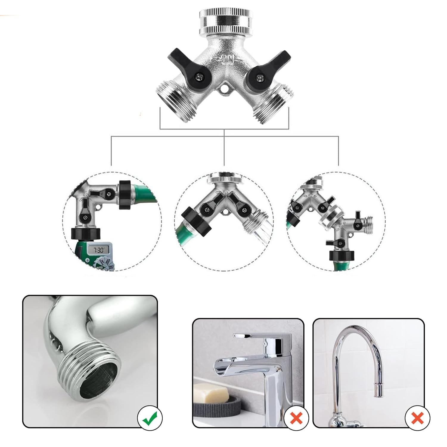 SMARDY 2 Vie Distributore a Y in Ottone 3/4 Pollice Raccordo d'Acqua Doppio Adattatore per Tubo da Giardino Acqua, Lavatrice