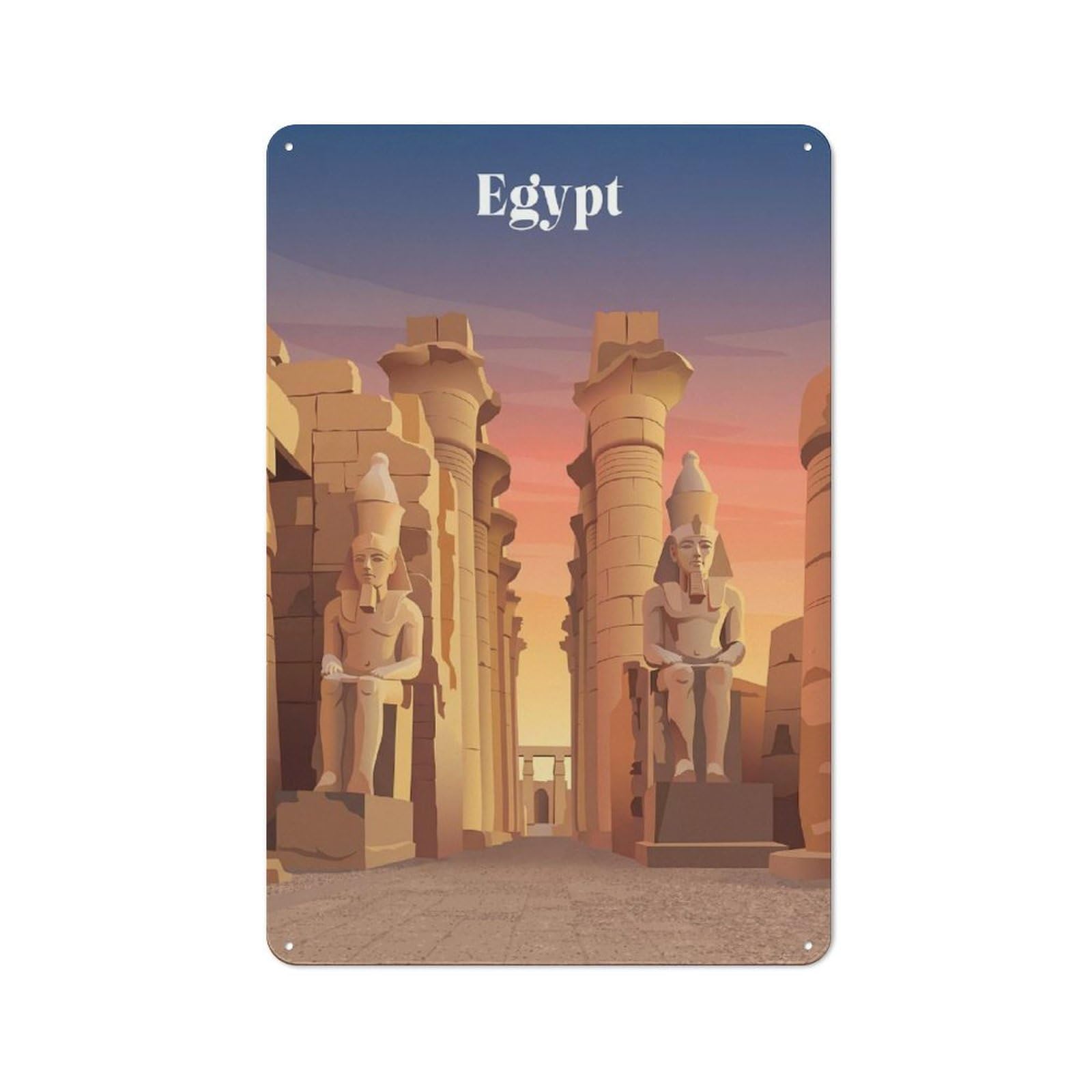 Junmoney Style-22 Ancient Egyptian Temple At Sunset Retro Tin Wall Plaque 30X20cm For Home Office Or Studio, For Cooler-Month Interiors With Retro Character