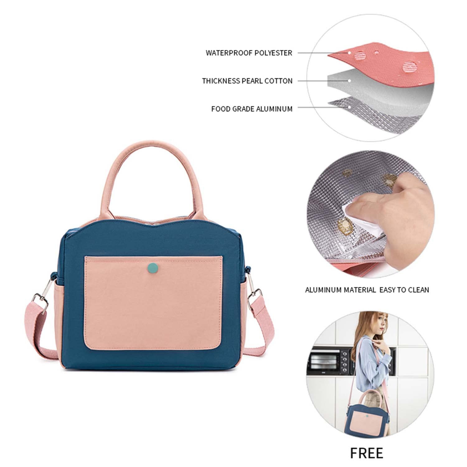 Bolsas de Almuerzo para el Trabajo Diario Nevera Portátil con Aislamiento Térmico y Cremallera Resistente al Agua para Picnic Mujeres y Niños