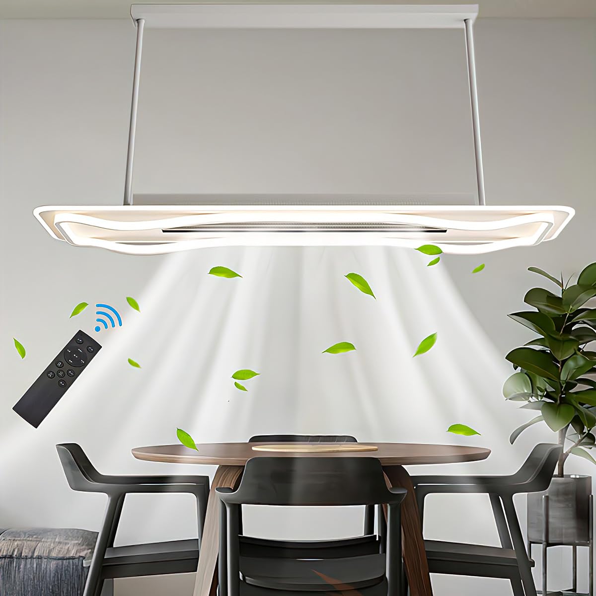 KZT LED Ceiling Light with Fan Dimmable 100cm Ceiling Fan Light with Remote Control Leafless Ceiling Fan with Light 120 ° Rotating Dining Room Fan Lighting for Kitchen Office Restaurant Cafe (B)