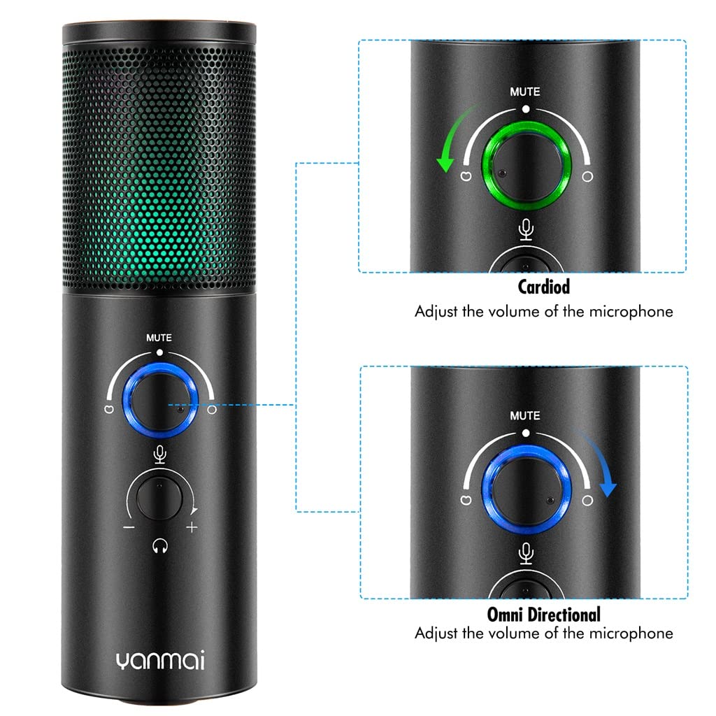 Micrófono de Condensador Profesional Juego Streaming Video Studio Micrófono USB Computadora Cinta de Audio Luz RGB