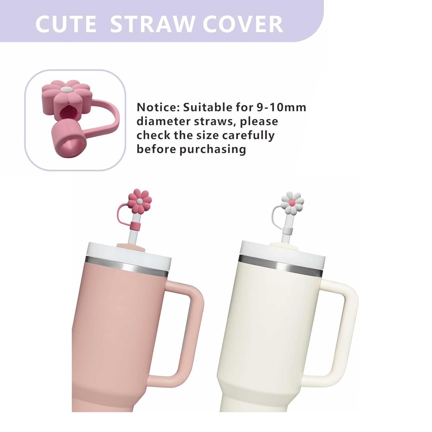 7WUNDERBAR Set accessori Stanley Cup 11 pezzi, contiene 8 pezzi tappi in silicone a prova di perdite, 2 pezzi copertura in paglia, 1 pezzo coperture protettive in silicone (quarzo rosa)