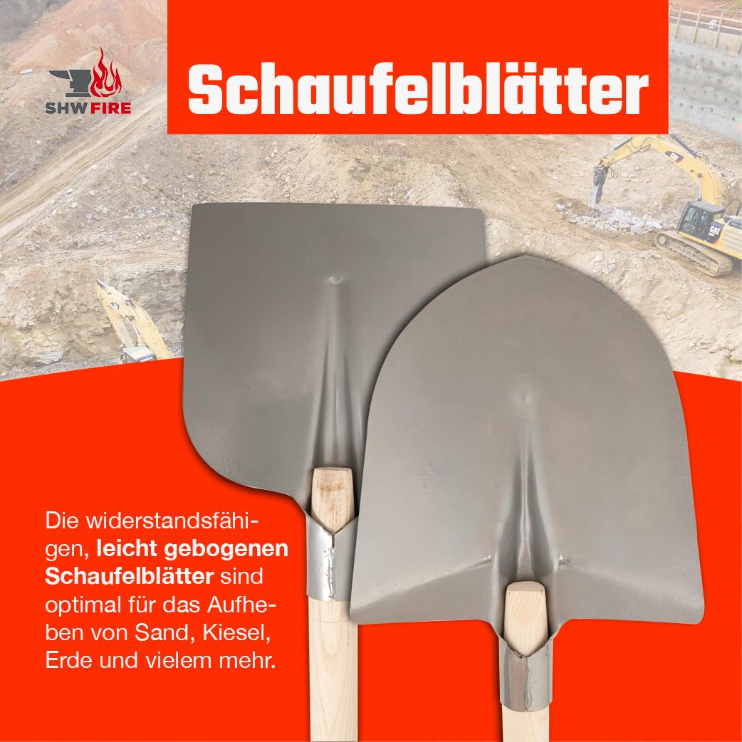 SHW-FIRE | Kombi-Set Holsteiner und Frankfurter Schaufel aus Spezialstahl, robuster 130 cm Eschenholzstiel, langlebig & stabil, ideal für Erde, Sand & Schüttgut, Garten & BAU | Made in Germany