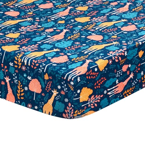 Image of JISEN Baby Crib Sheets Soft Breathable Giraffe Fitted Crib Sheets for Standard Crib and Toddler Mattress Baby Bed Sheets for Boys Girls Neutral 52x28 Inch Forest