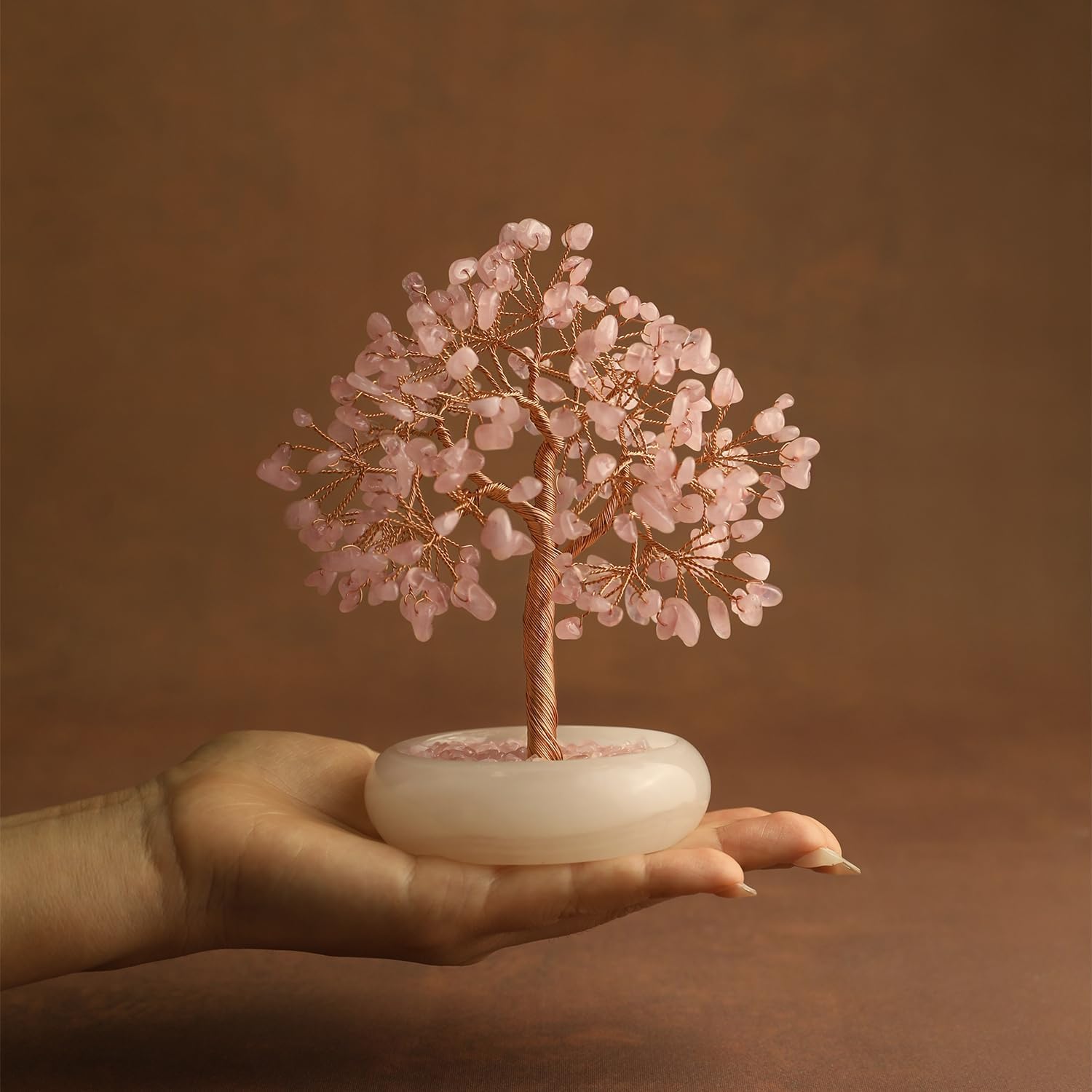Rose Quartz Crystal Trees of Life for Home Office Desk Deco, Bonsai Tree, Chakra Healing Crystals Stones for Money Good Luck Pink Stone Crystals Birthday Gifts for Women