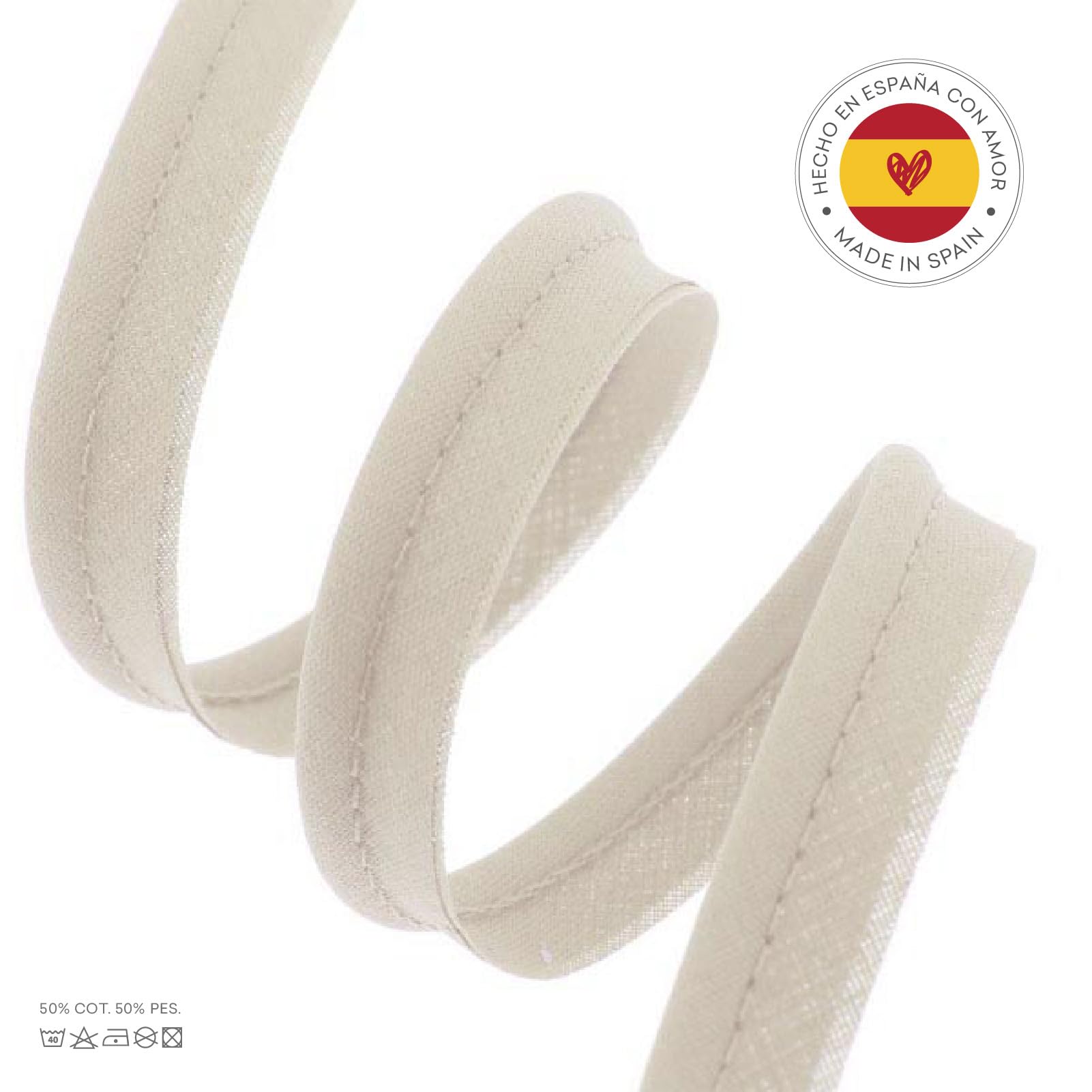 TEXTEX = Piping for Sewing Decoration, and Crafts. Composition 50% Cotton and 50% Polyester. Total Width of 15mm, Cord of 5mm - Image 2