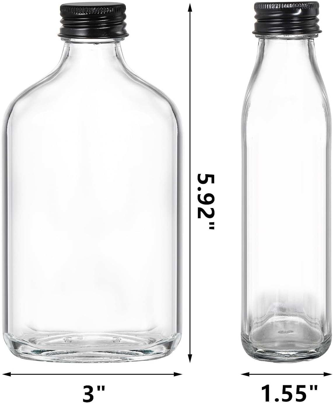 Tebery 20 Pack Glass Flask Liquor Bottle with Black Caps, 6.6OZ Drink Bottles for Beer Milk Beverage Perfume Oil Sauce Whiskey Soda Liquid - Image 2