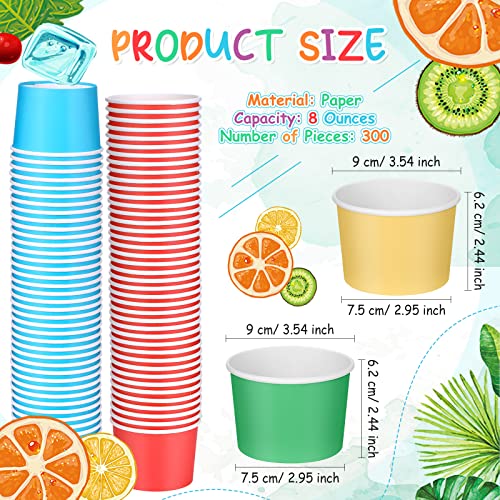 Image of Nuenen 300 Pcs 8 oz Summer Ice Cream Paper Cups Bulk Disposable Dessert Cups Solid Color Paper Dessert Bowls for Snack Sundae Spring Party Favors Ice Cream Bar Supplies (Rainbow Color)