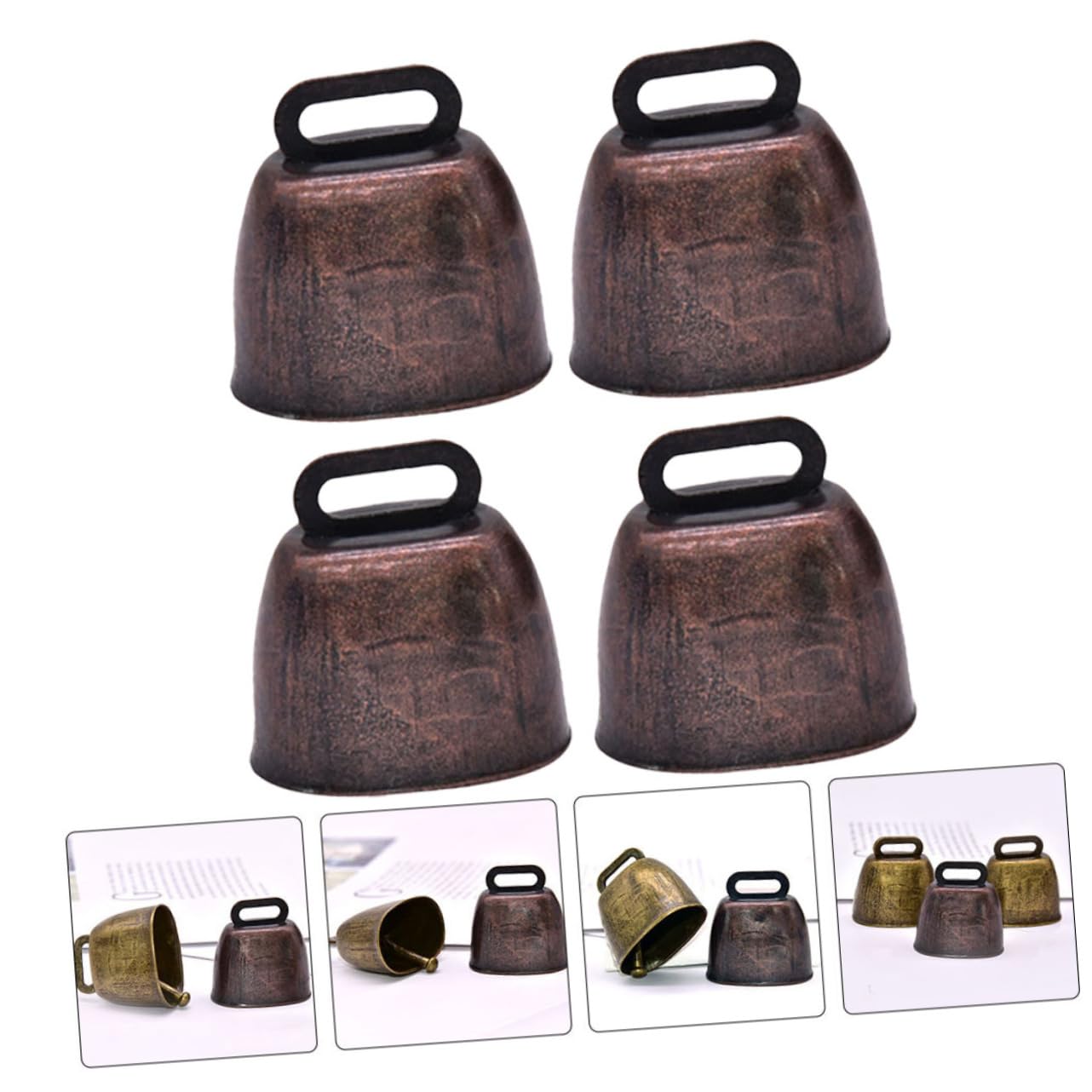 BEBEMOKO Cheering Cowbell Set 4pcs Iron Bells for Cats Craft Christmas Decorations