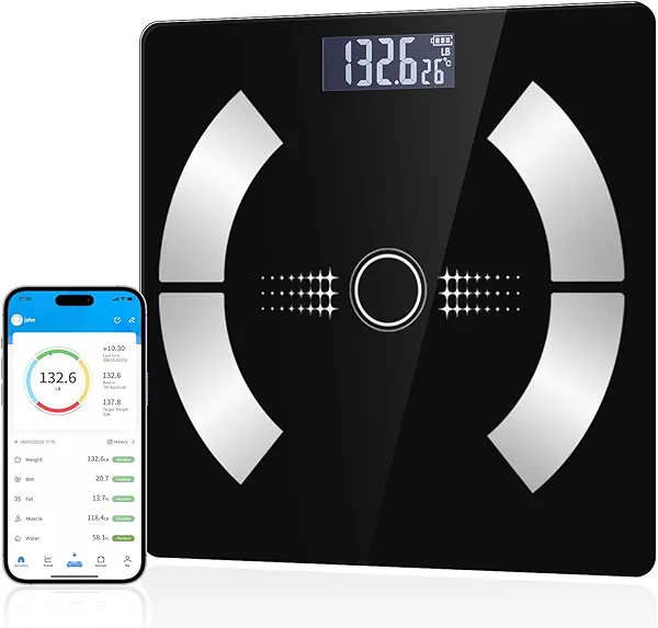 Smart Digital Body Fat Scale, Accurate LED Display Bathroom Scale with Mobile App for Body Composition Analysis - (Black)