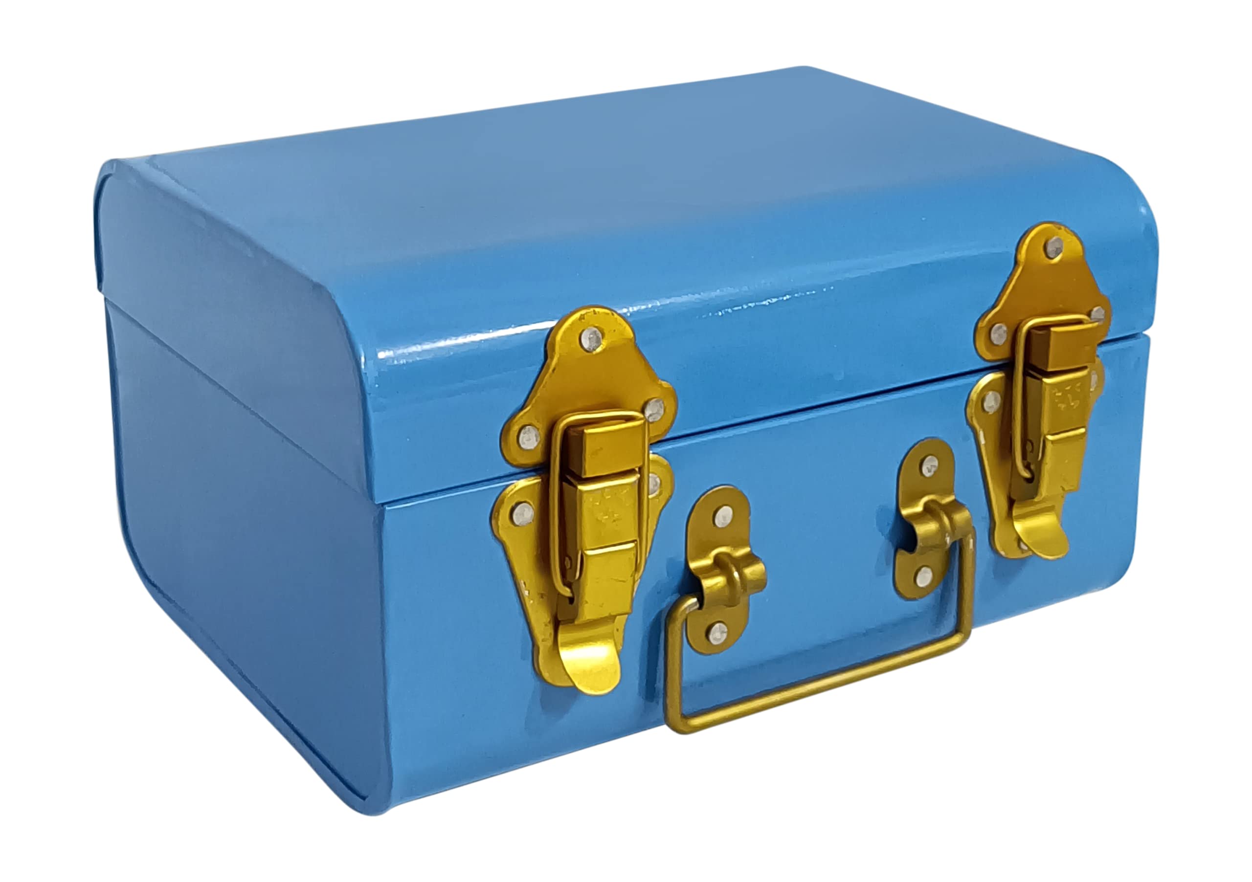 Blue Mini Suitcase with Gold Hardware – Perfect for Jewelry, Keepsakes, and Small Items – Vintage Style Storage Box for Travel or Home Décor (Blue)-image-33