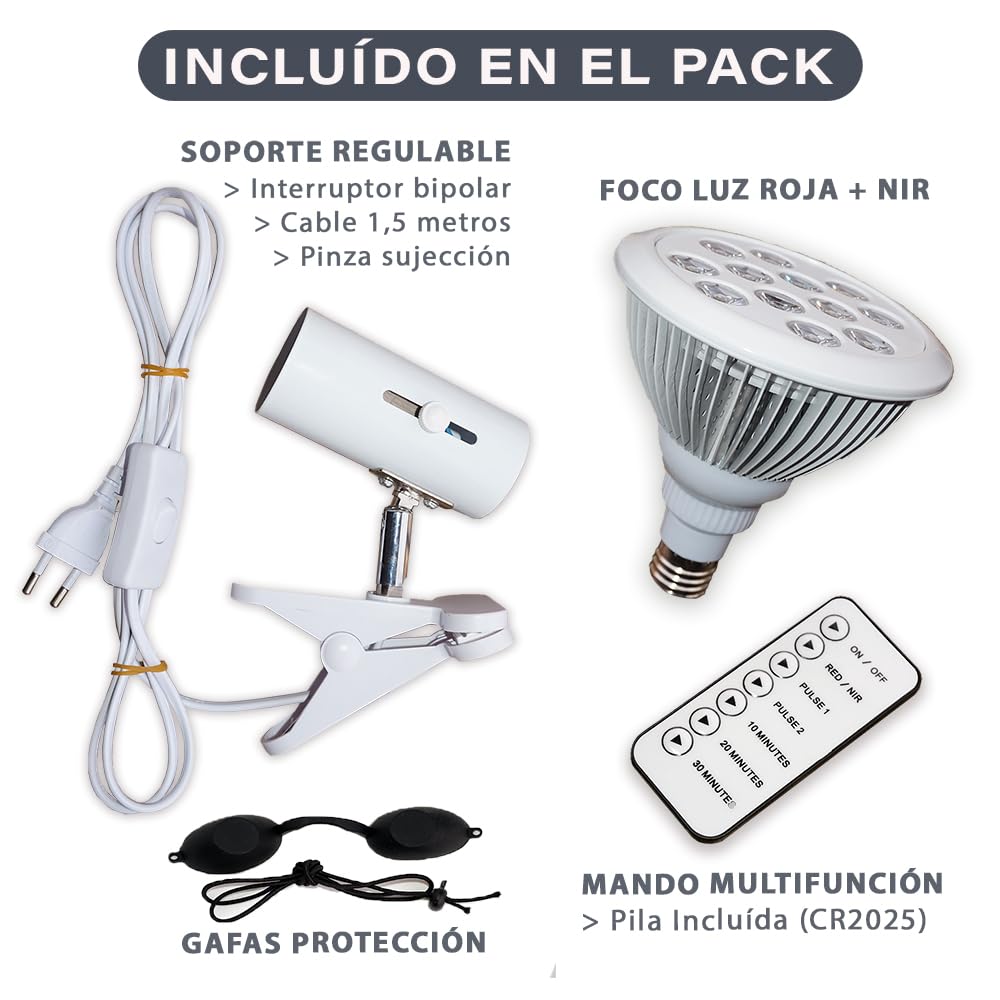 Lámpara luz roja nocturna melatonina para terapia e iluminación (NIR 660-850nm), sincroniza tus ritmos circadianos - Bombilla luz roja para dormir - Red Light Therapy Panel