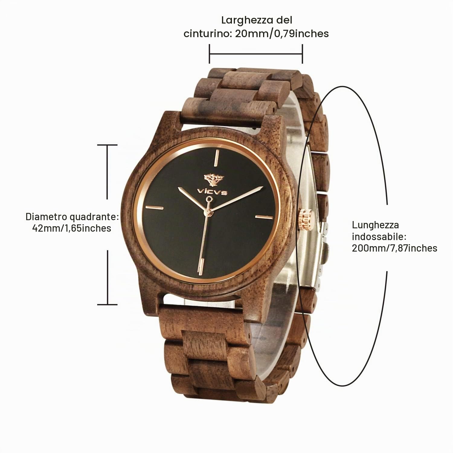 Orologi in legno per uomo e donna, noce naturale/legno di ulivo cronografo al quarzo giapponese, cinturino regolabile, sport militari e tempo libero