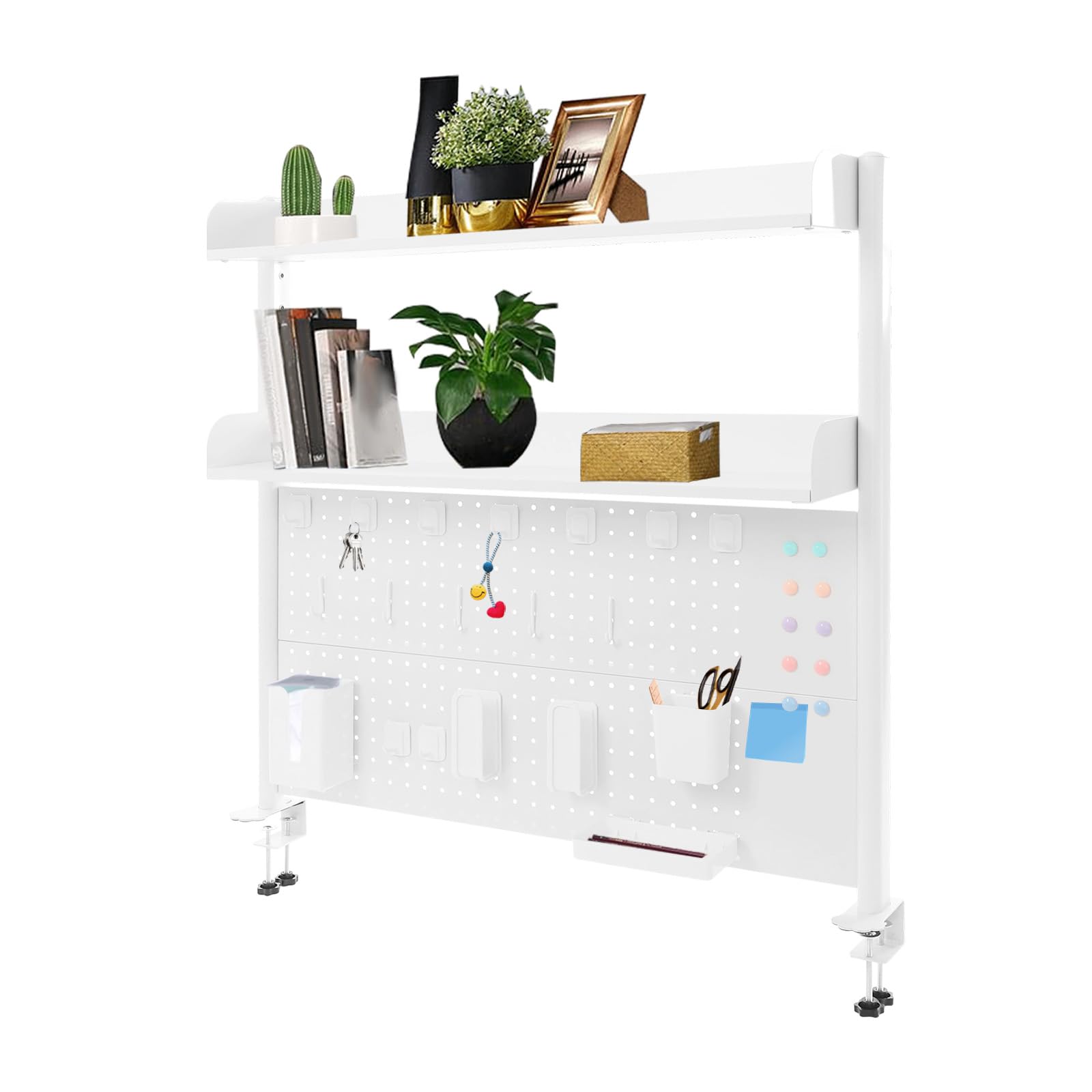 Platzsparendes Höhenverstellbares Schreibtischregal Organizer Regal Clip On Bücherregal Mit Klemme Und Pinnwand Moderner Schreibtisch Organizer Für Ordnung (100x95x12.5-Weiß)