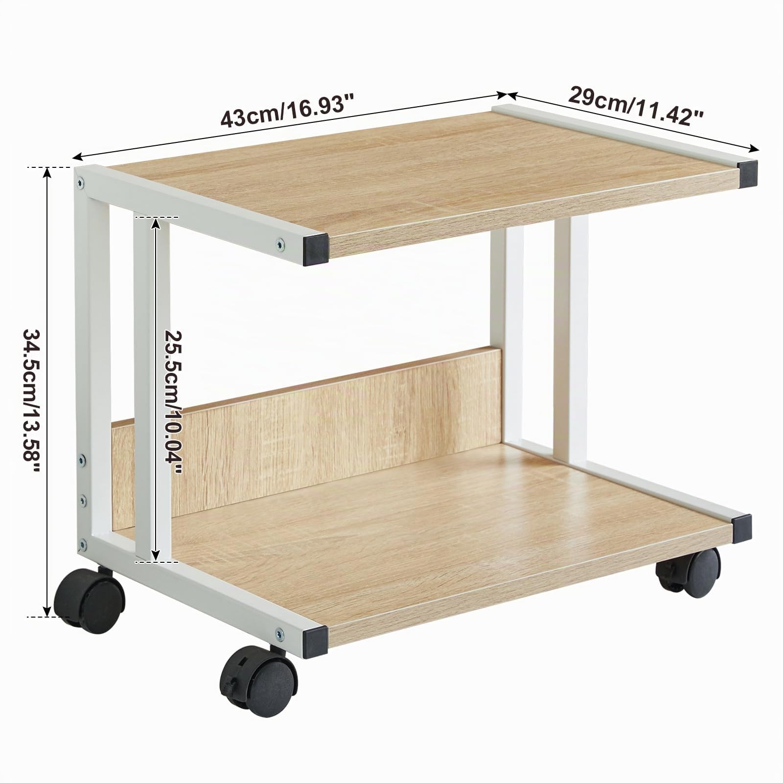 IBUYKE Soporte para impresora debajo del escritorio, carrito de impresora de 2 niveles, estante organizador de escritorio para el hogar móvil con 4 ruedas, para fax, uso en la oficina en casa TLJ007R