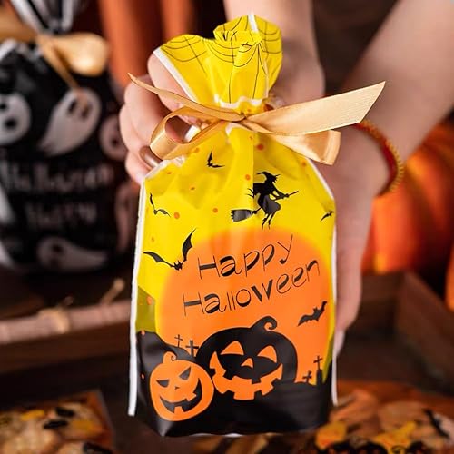 Miniatura 4 de VIFOME 24 bolsas de dulces de Halloween, bolsas de regalo, bolsas de plástico con cordón, bolsas de dulces, bolsas de envoltura de regalos,