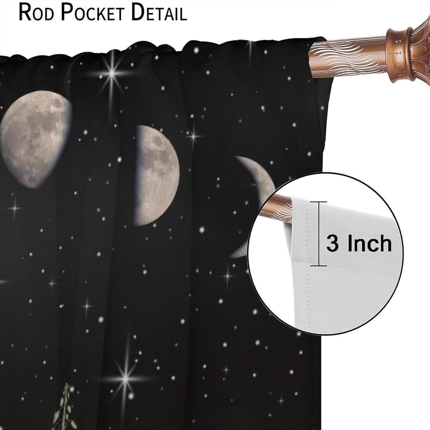 Black Moon Floral Blackout Curtains Rustic Wildflower Plants Starry Night Vintage Home Decor Window Treatments for Kids Girls Bedroom Living Room Kitchen 42" W X 63" L