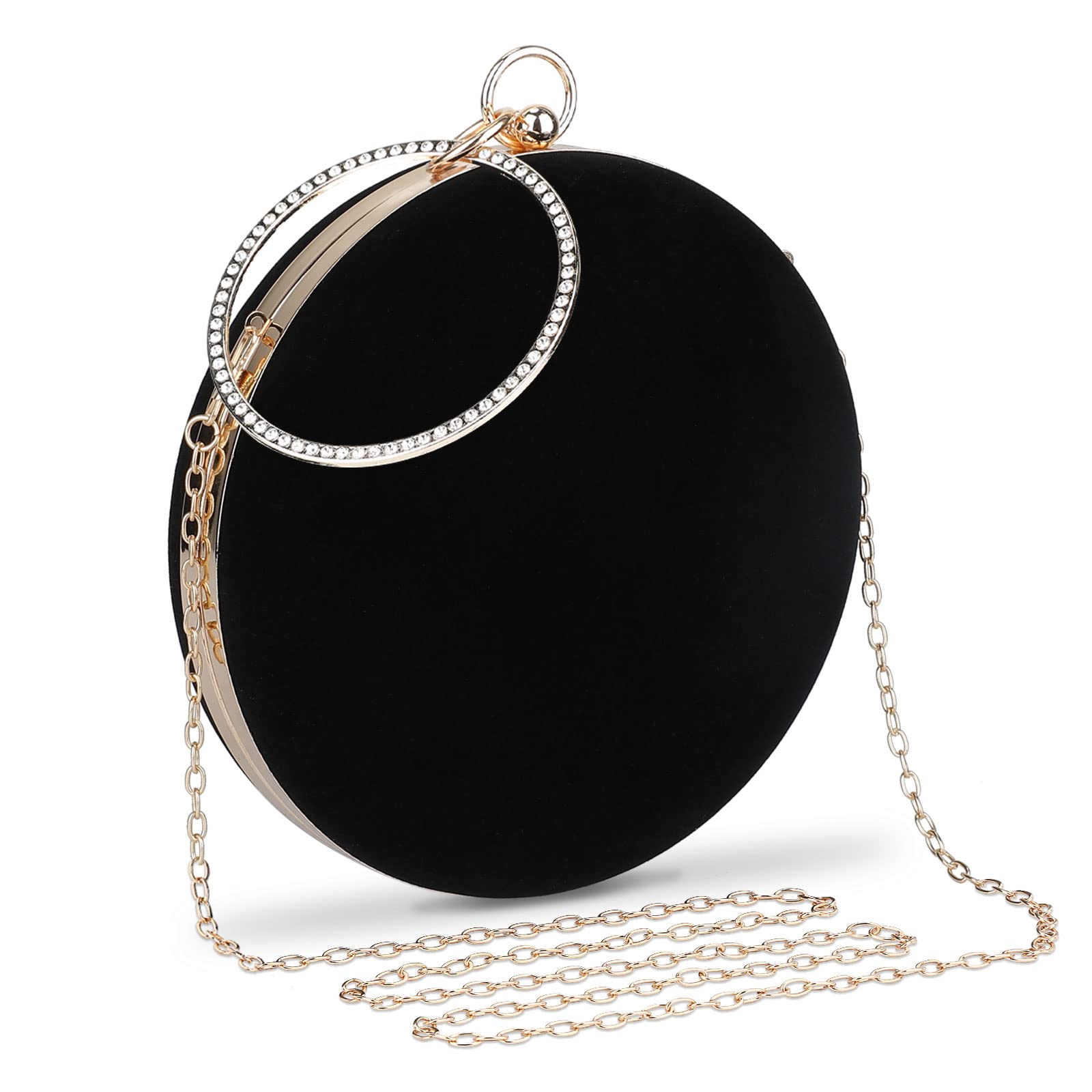 BAIGIO Bolso de Mano de Mujer Fiesta Bolsas de Embrague en Forma Redonda Cartera de Mano Terciopelo Bolso de Fiesta del Monedero para Boda Partido