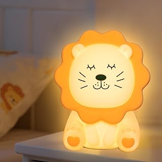 Kids Night Light Lion Nightlight for Toddler Boys Girls 7 Color Dimmable Nursery Lights Bedside Rechargeable Lamp, Silicone Squishy Baby Kids Touch Anti-Glare Lamp Bedroom Jungle Animal Night Light