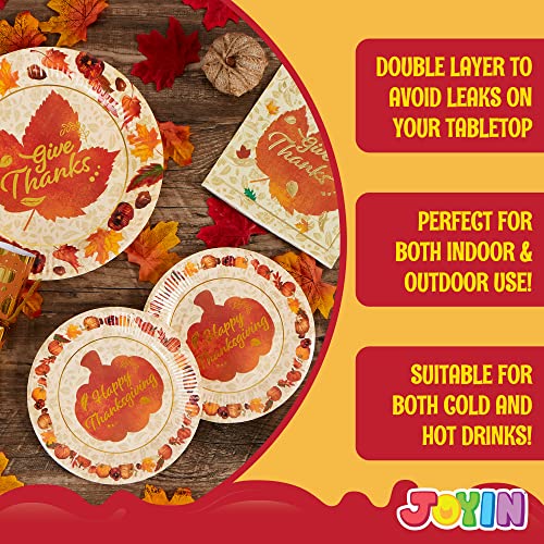 Joyin 192Pcs Thanksgiving Paper Plates And Napkins Disposable Dinnerware Set In Elegant Gold Foil Fall Design Includes 48 10" Dinner Plates 48 7" Dessert Plates And 96 Napkins For Fall Theme Party #TOP4