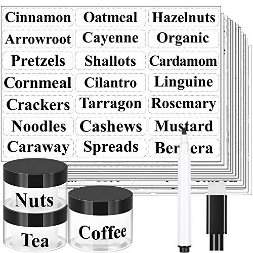 324 Pieces Kitchen Clear Pantry Labels, Pre-Printed Farmhouse Definitions Pantry Stickers Water Resistant Food Jar Container Labels, Include 108 Pieces Blank Stickers Labels and Black Writing Pen
