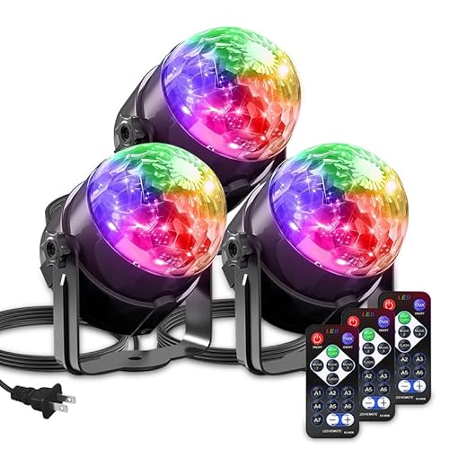 3-Pack Sound Activated Party Lights with Remote Control Dj Lighting, Disco Ball Light Projected Effect Dancing Lights, Strobe Lamp for Parties Supplies Birthday Christmas Bar KTV Decorations