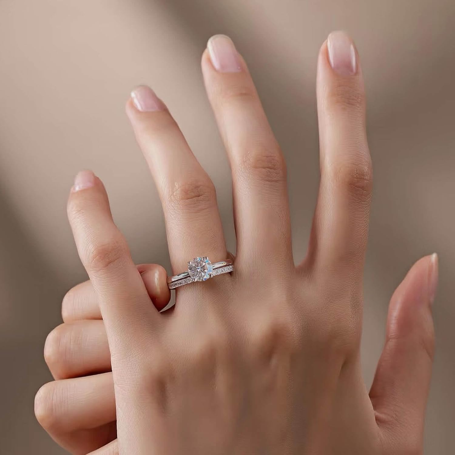 WES 1CT Moissanite Bridal Ring Set - 925 Sterling Silver D Color VVS1 Classic Solitaire Round Cut Stackable Moissanite Engagement Rings Wedding Rings for Women, Size 4-11 - Image 8