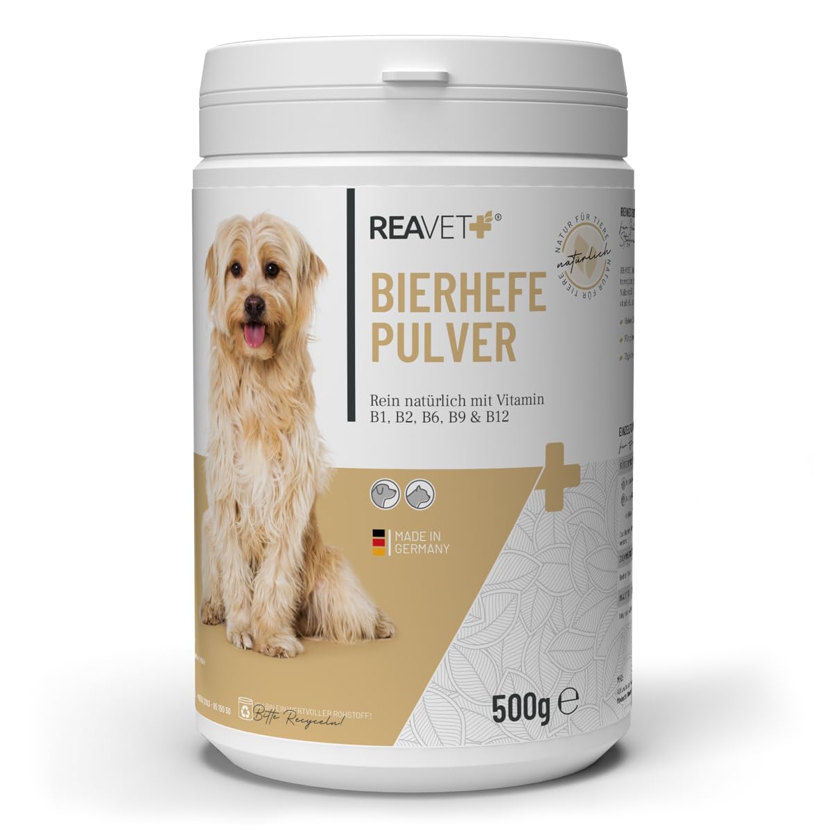 ReaVET Bierhefe Pulver für Hunde & Katzen – Reines Naturprodukt für glänzendes Fell & Vitale Haut – Reich an Biotin, B-Vitaminen, Natürliche Unterstützung bei Fellwechsel & stumpfem Fell I 500g