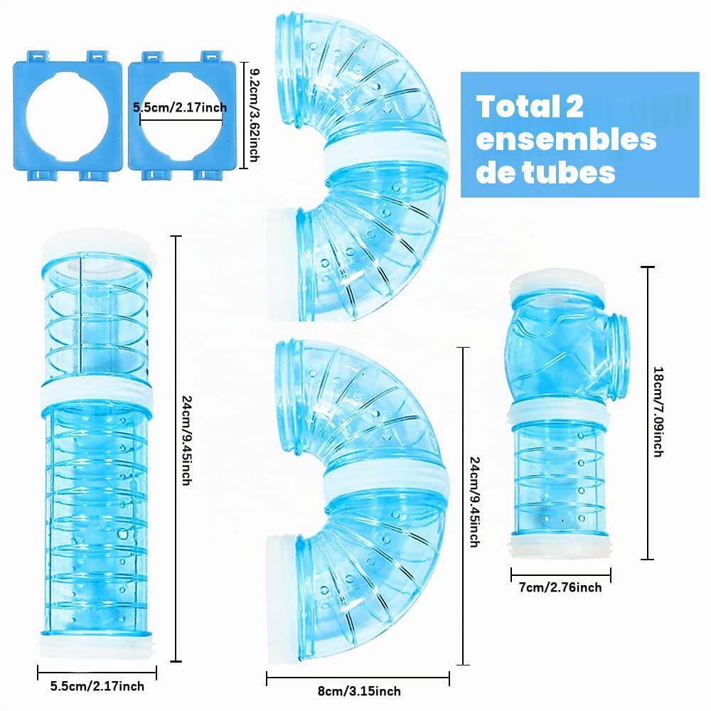 Kit de tubes Lot de 2 pour hamster et rat, tunnel d'aventure, piste de connexion transparente