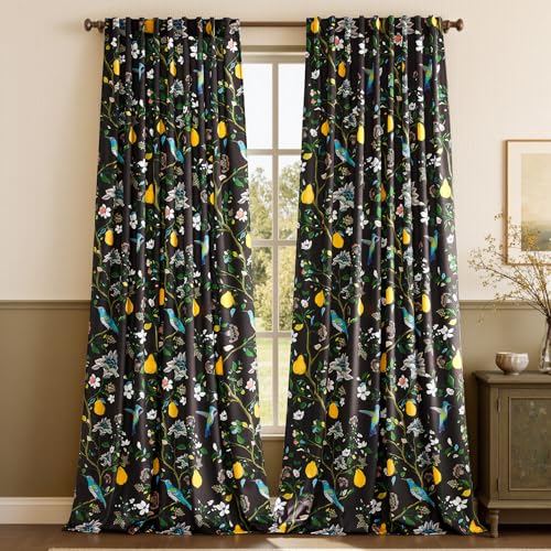 MUSSEL Brown Velvet Floral Curtains 90 inch for Living Room,2 Panels