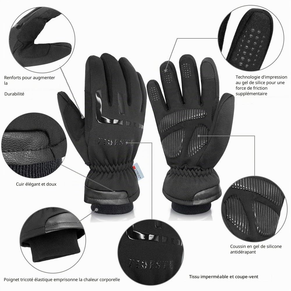 Gants Thermiques Imperméables et Coupe-Vent - Gants Chauds Tactile Thinsulate d'hiver 3M - pour Le Cyclisme, la Course à Pied et Les Sports en Plein Air - pour Femmes et Hommes