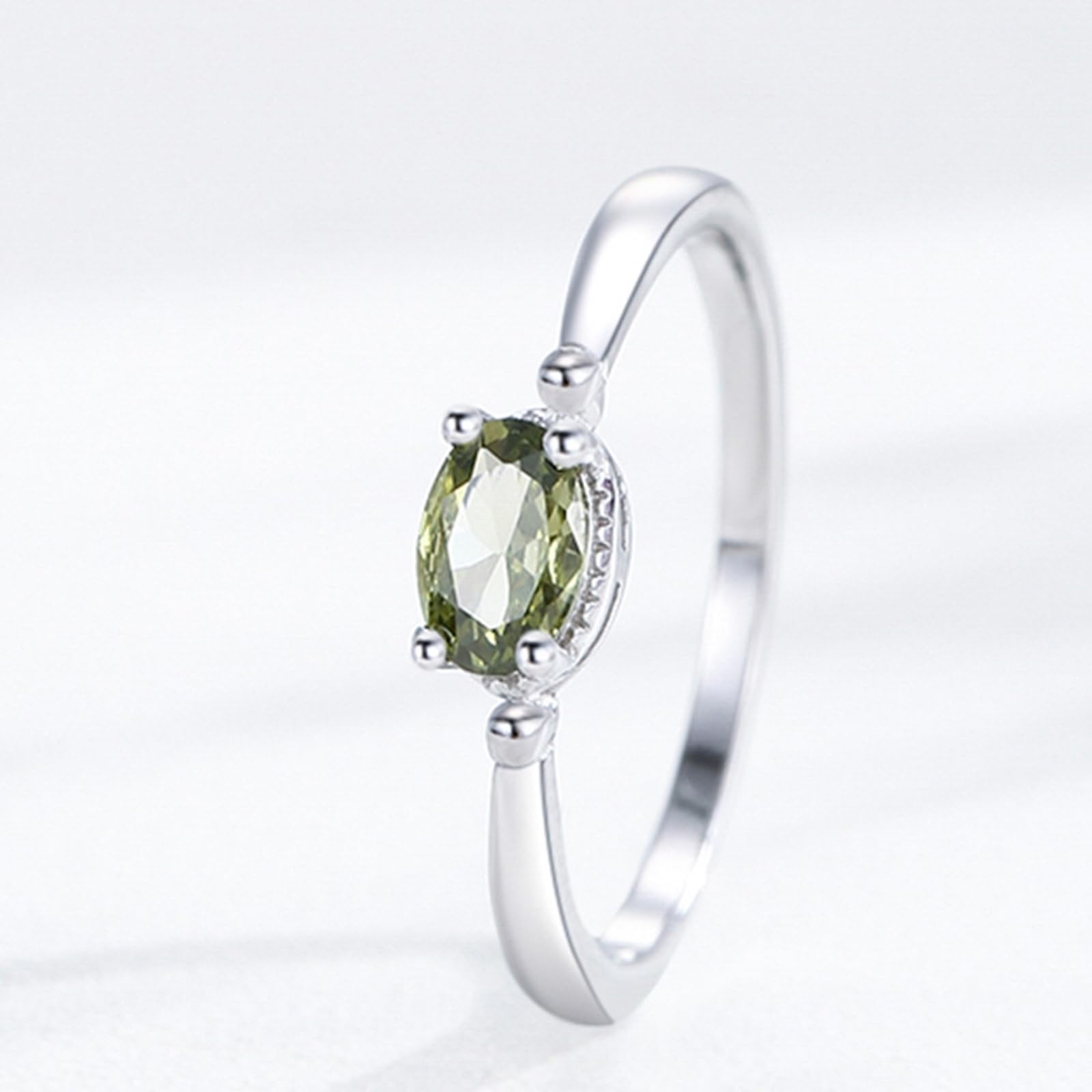 Pierścionki zaręczynowe 9K białe złoto, obrączka ślubna 6 x 4 mm perydot zielony 0,5 ct bez kamienia szlachetnego