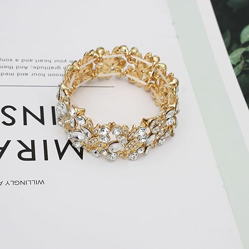 Miniatura 6 de Collar con colgante de lágrima de cristal de hoja de boda, aretes colgantes, pulsera elástica, conjunto de joyas para mujeres, fiesta de novia,