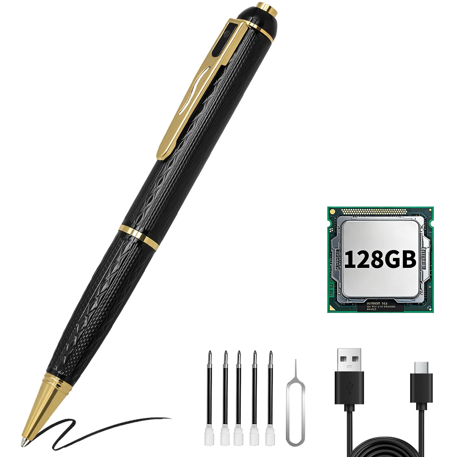 128GB Mini Hidden Camera Pen, 1080P FHD Nanny Cam with 300 Min Long Battery Life, One-Button Operation, Metal Body Micro Security Camera for Home Office (128GB)-image-18