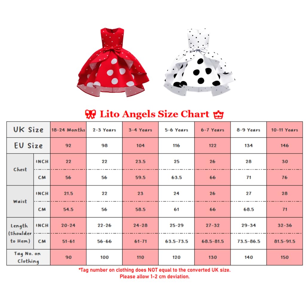 Lito Angels Deguisement Mouse/Chiots tachetés pour Enfant Fille, Robe à Pois Anniversaire Fete Carnaval, Rouge et Blanc/Blanc et Noir