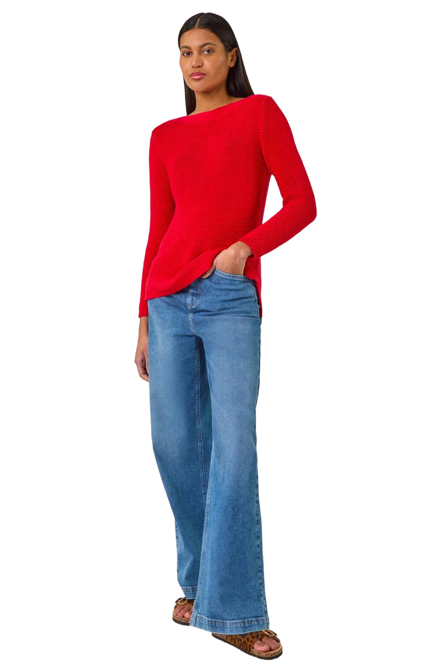Roman Women's Textured Tape Yarn Knit Jumper in Red | Size: 20