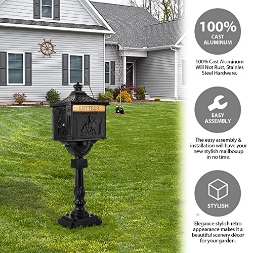 Polar Aurora Mailbox Cast Aluminum Black Mail Box Postal Box Security Heavy Duty New